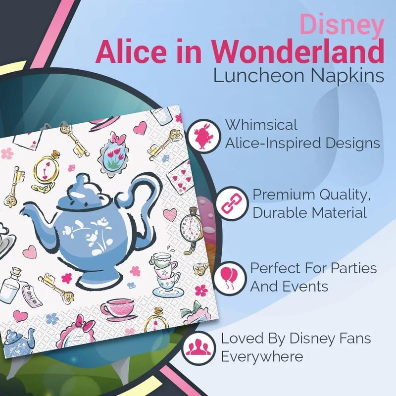 Unique Disney Alice in Wonderland Luncheon Napkins, 16-Pack - Perfect for Magical Celebrations & Themed Parties - Image 5